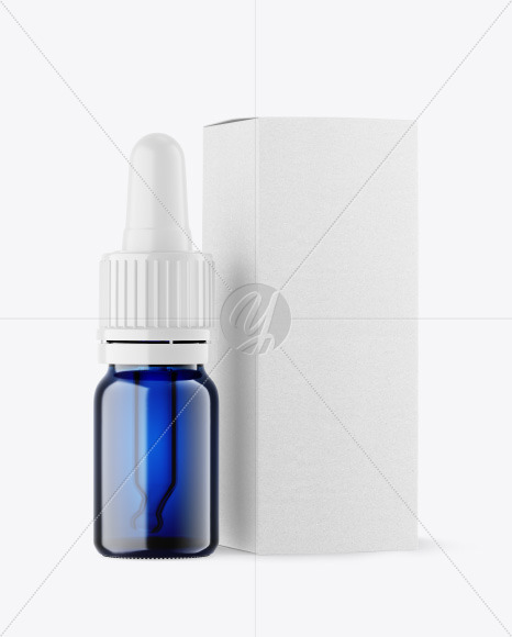 Blue Glass Dropper Bottle w/ Kraft Box Mockup