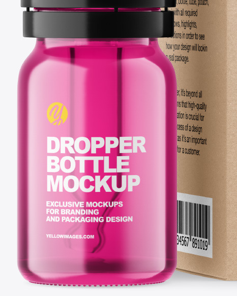 Colored Glass Dropper Bottle w/ Kraft Box Mockup