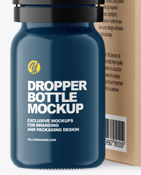 Glossy Dropper Bottle w/ Kraft Box Mockup