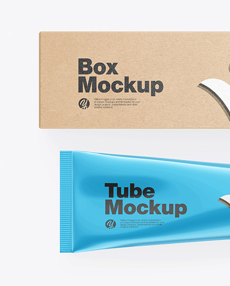 Kraft Box w/ Glossy Metallic Cosmetic Tube Mockup