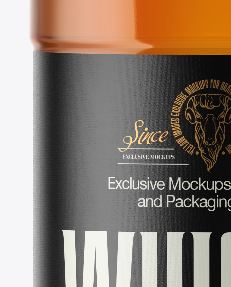 Clear Glass Bottle with Whiskey Mockup