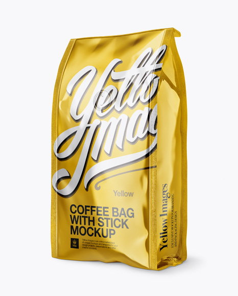 Metallic Coffee Bag With Valve Mockup - Half Side View