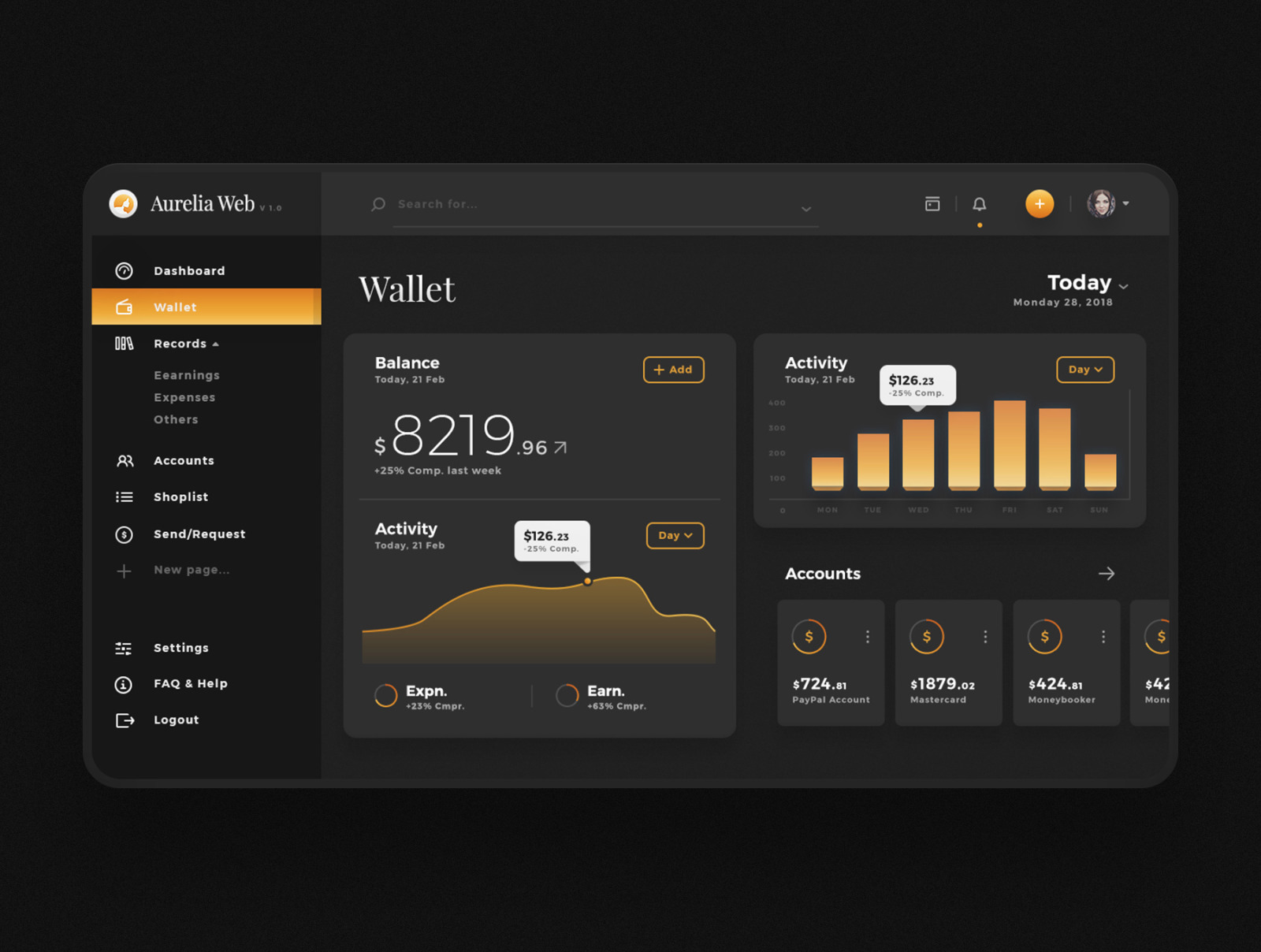 Aurelia Web - Wallet &amp; Finance Web UI Kit