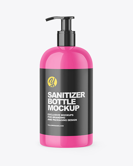 Glossy Sanitizer Bottle with Pump Mockup