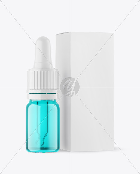 Colored Glass Dropper Bottle w/ Paper Box Mockup