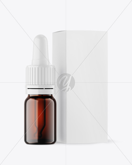 Dark Amber Glass Dropper Bottle w/ Paper Box Mockup