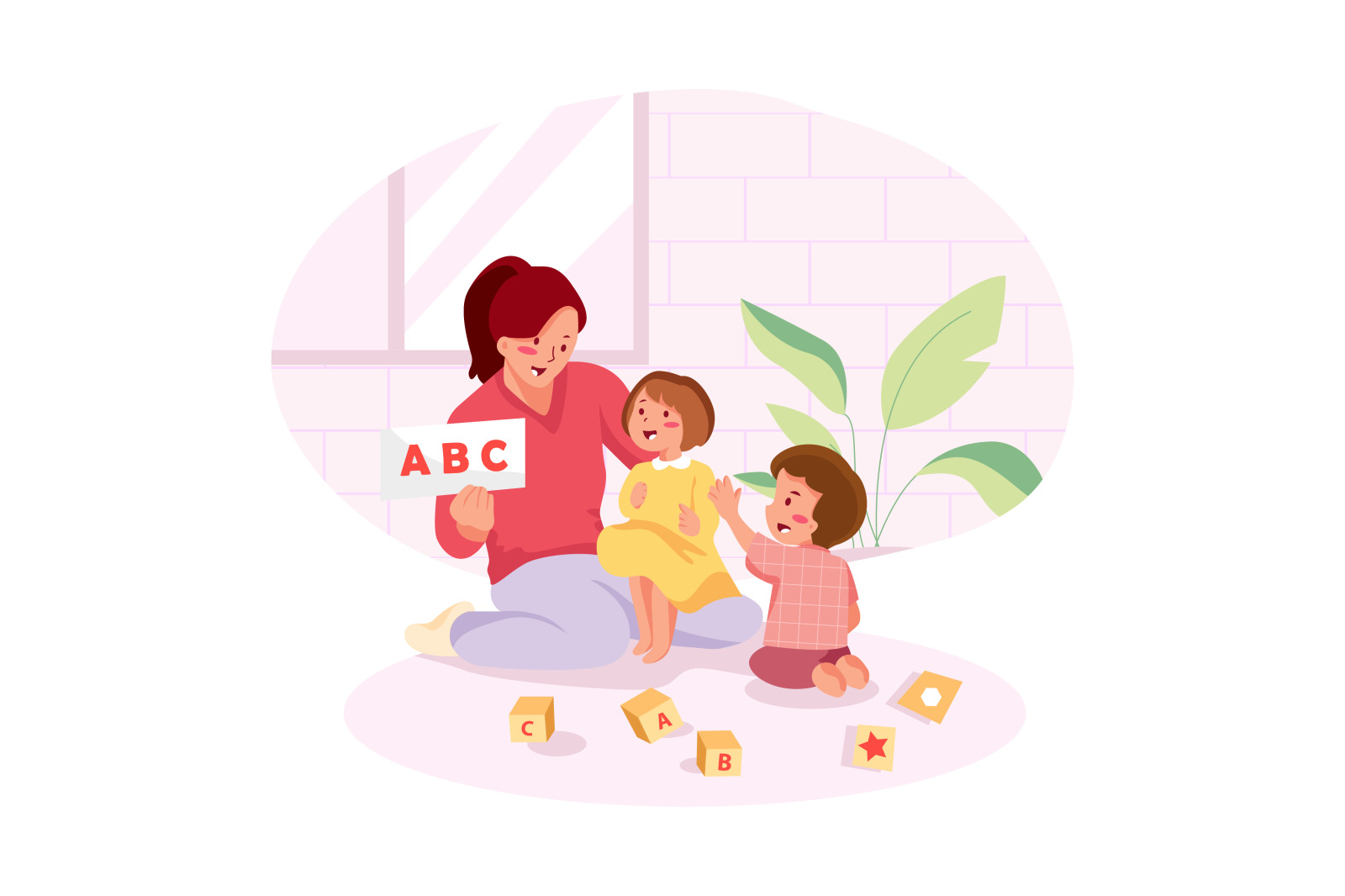M271_ Mother with Kids Illustrations M271_ Mother with Kids Illustrations