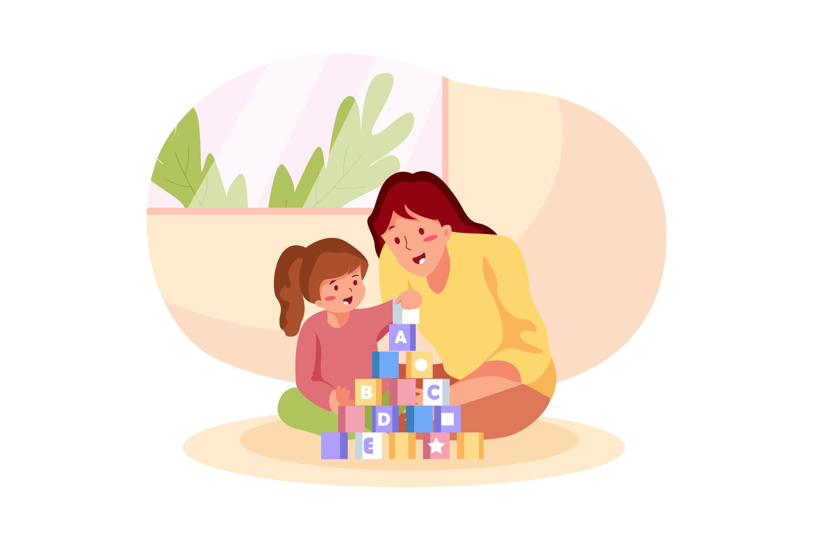 M271_ Mother with Kids Illustrations M271_ Mother with Kids Illustrations