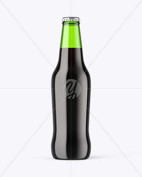 Green Glass Dark Beer Bottle Mockup