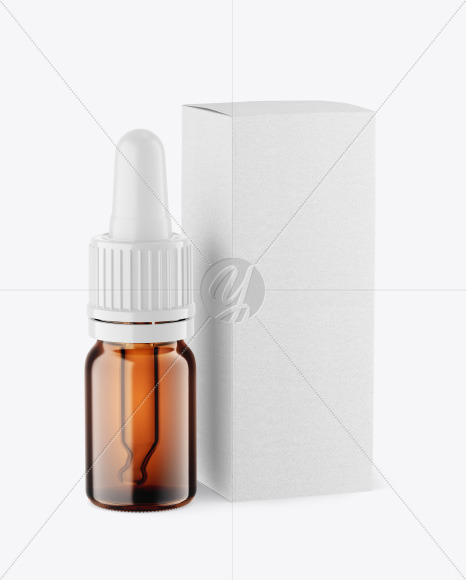 Amber Glass Dropper Bottle w/ Kraft Box Mockup