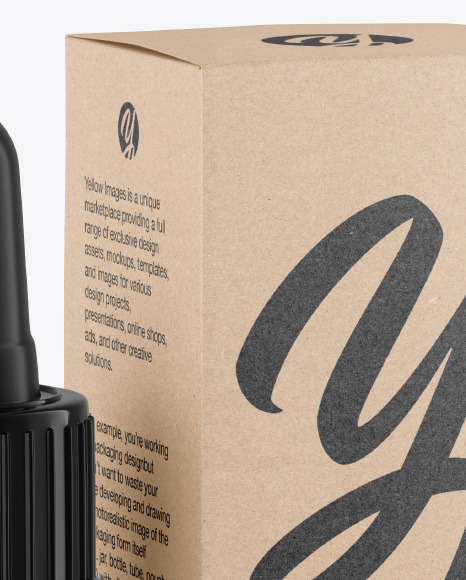 Amber Glass Dropper Bottle w/ Kraft Box Mockup