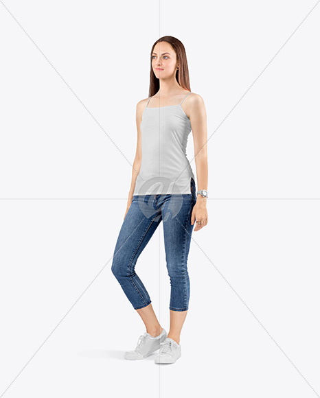 Woman in Strap Top &amp; Jeans Mockup