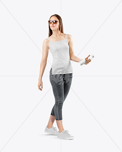 Woman in Strap Top &amp; Jeans Mockup