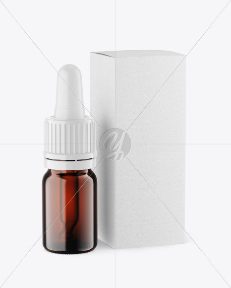 Dark Amber Glass Dropper Bottle w/ Kraft Box Mockup