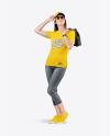 Woman in a Crew Neck T-Shirt & Jeans Mockup