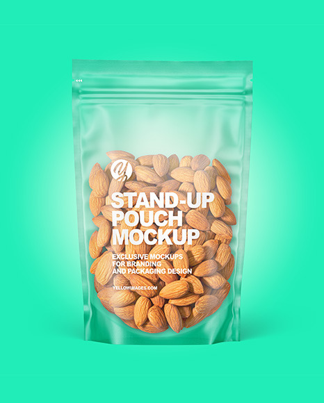 Frosted Plastic Pouch w/ Almonds Mockup