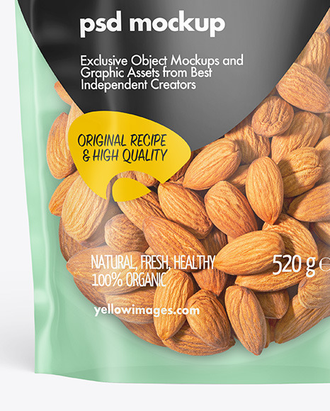 Frosted Plastic Pouch w/ Almonds Mockup