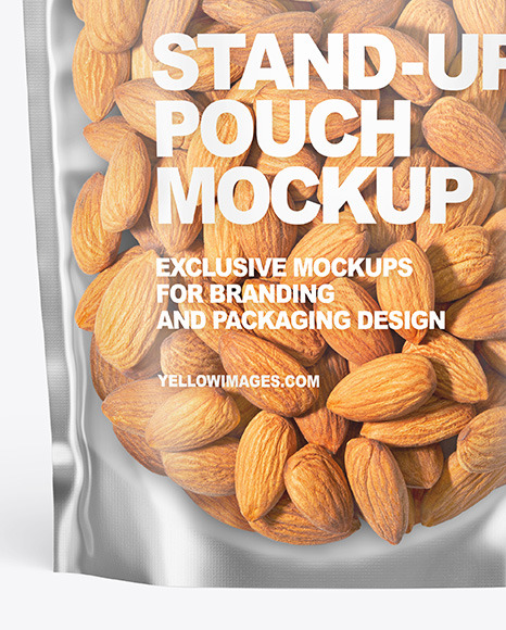 Frosted Plastic Pouch w/ Almonds Mockup