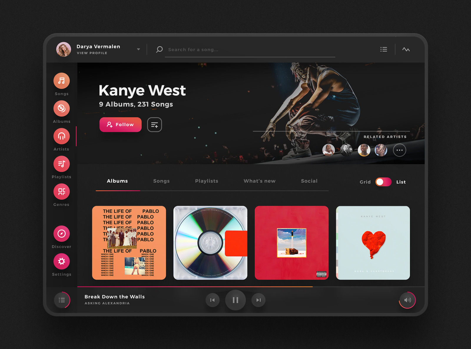 Crimson - Artistic Music Player UI Kit Crimson - Artistic Music Player UI Kit
