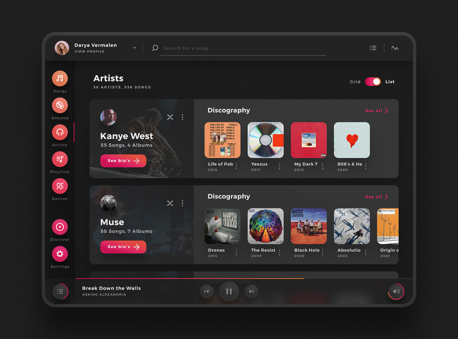 Crimson - Artistic Music Player UI Kit