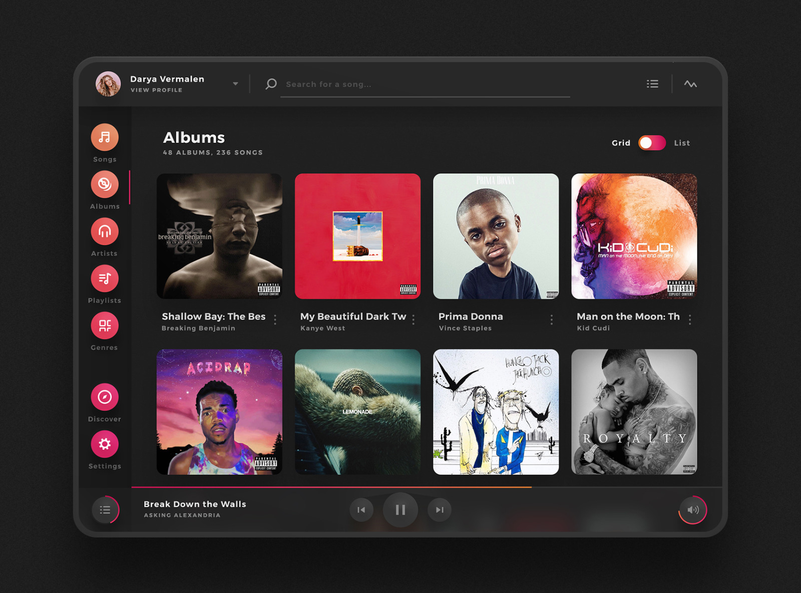 Crimson - Artistic Music Player UI Kit