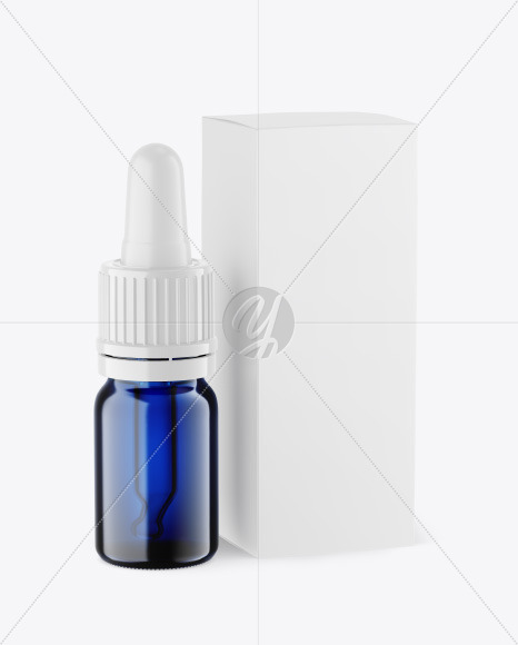 Blue Glass Dropper Bottle w/ Box Mockup