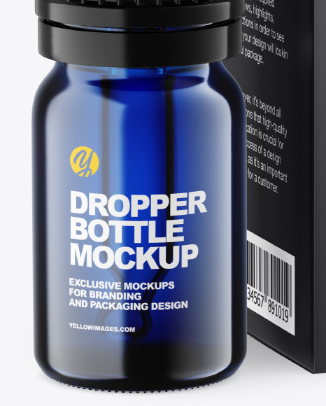 Blue Glass Dropper Bottle w/ Box Mockup