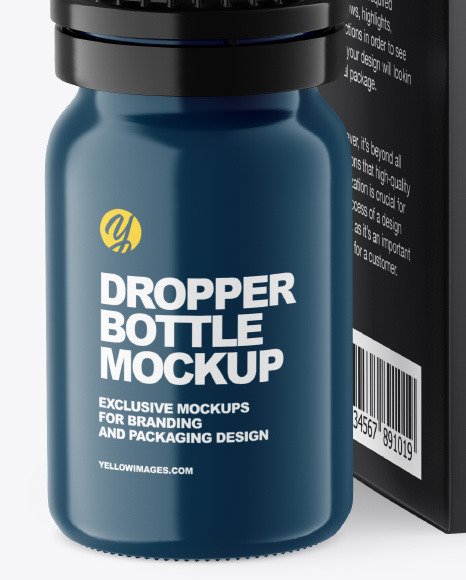 Glossy Dropper Bottle w/ Box Mockup