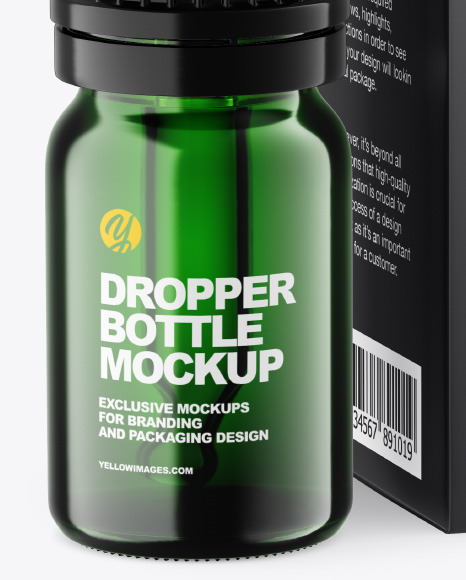 Green Glass Dropper Bottle w/ Box Mockup