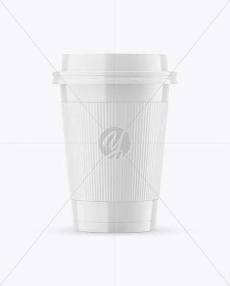 Glossy Paper Coffee Cup with Holder Mockup