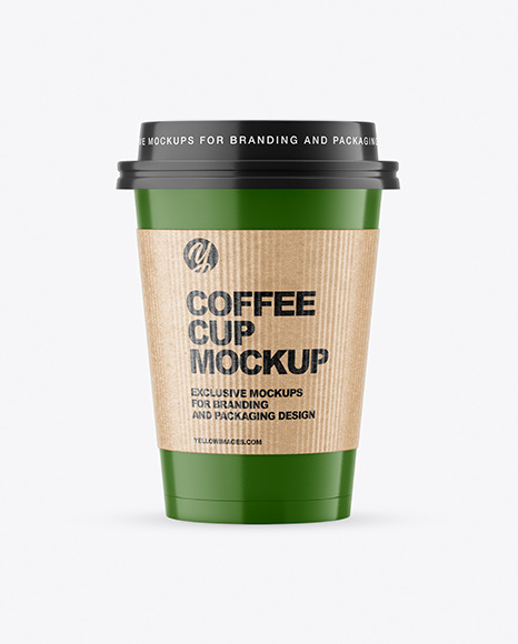 Glossy Paper Coffee Cup with Holder Mockup