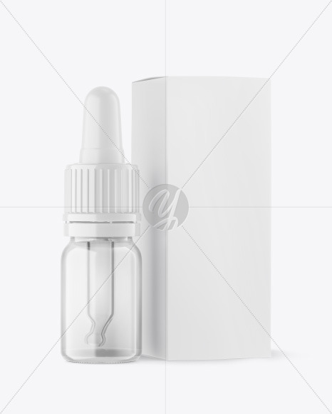 Clear Glass Dropper Bottle w/ Paper Box Mockup