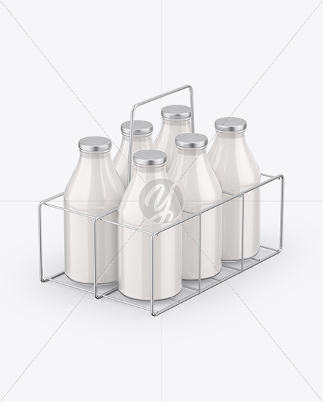 6 Milk Bottles Carrier Mockup