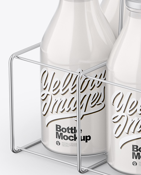 6 Milk Bottles Carrier Mockup