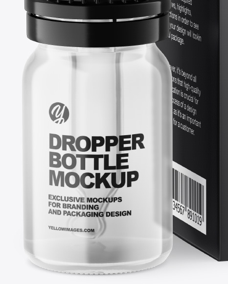 Clear Glass Dropper Bottle w/ Box Mockup