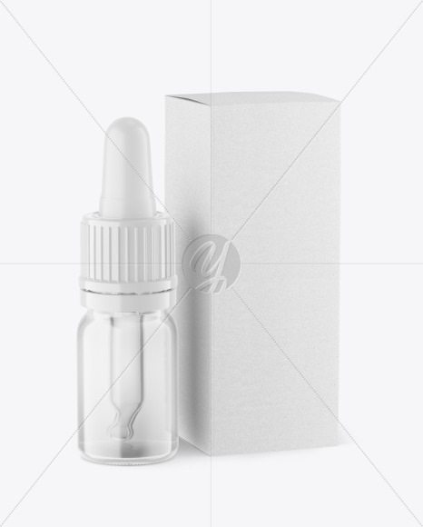 Clear Glass Dropper Bottle w/ Kraft Box Mockup