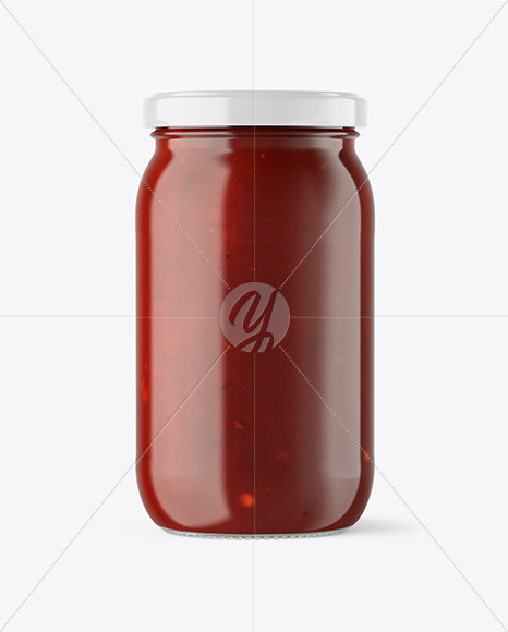 Clear Glass Jar with Red Sauce Mockup