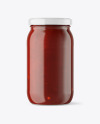 Clear Glass Jar with Red Sauce Mockup