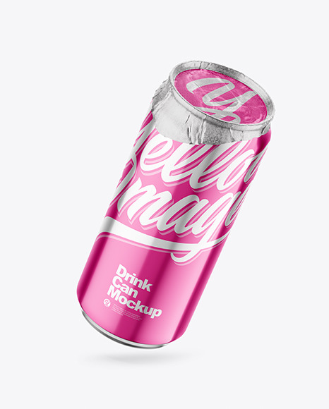 440ml Glossy Metallic Drink Can w/ Foil Lid Mockup
