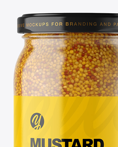 Clear Glass Jar with Wholegrain Mustard Mockup - Free Download Images