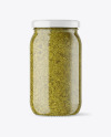 Clear Glass Jar with Pesto Sauce Mockup Clear Glass Jar with Pesto Sauce Mockup