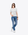 Woman in a V-Neck T-Shirt Mockup