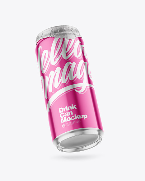 440ml Glossy Metallic Drink Can w/ Foil Lid Mockup