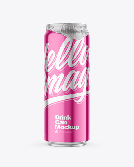 500ml Glossy Metallic Drink Can w/ Foil Lid Mockup