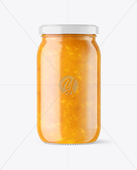 Clear Glass Jar with Mango jam Mockup