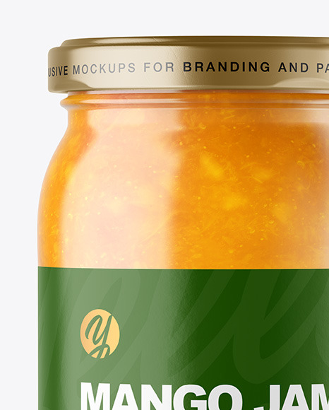 Clear Glass Jar with Mango jam Mockup