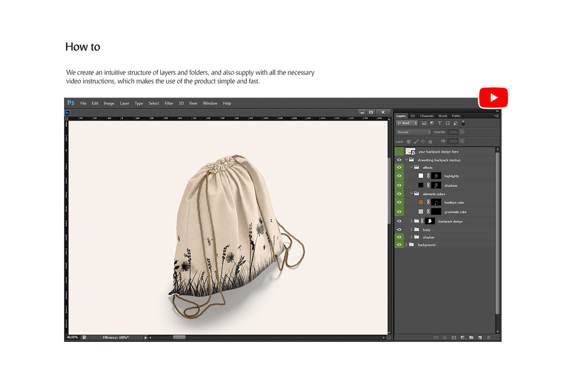 Drawstring Backpack Mockup