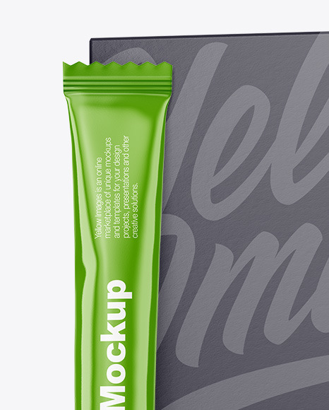 Glossy Stick Sachet with Paper Box Mockup