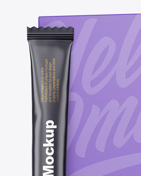 Matte Stick Sachet with Paper Box Mockup