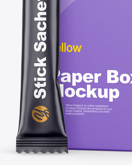 Matte Stick Sachet with Paper Box Mockup